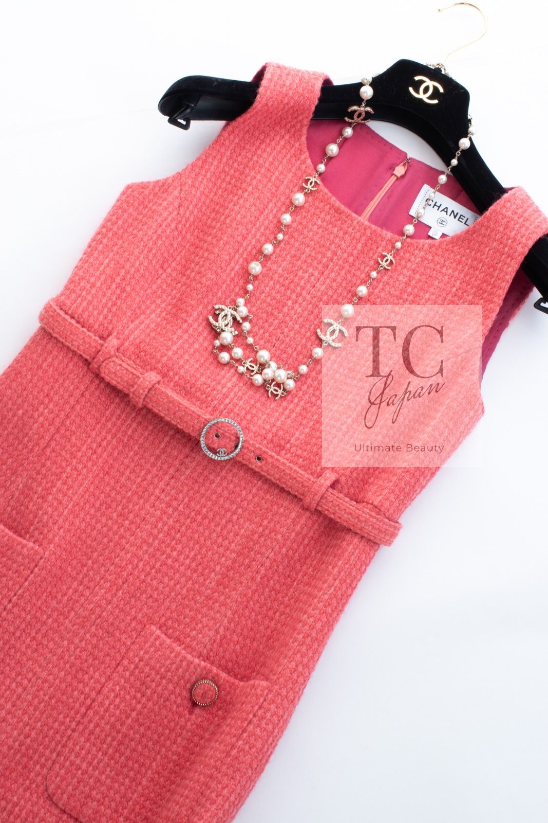 シャネル ワンピース CHANEL コーラル オレンジ レッド CCロゴ