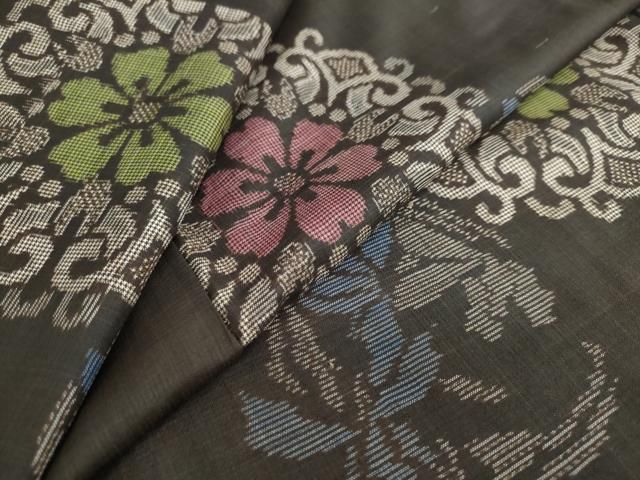 平和屋着物●本場大島紬　アンティーク大島　7マルキ　地空き　草花丸文　正絹　逸品　DAAW5365ud 平和屋着物○本場大島紬 アンティーク大島 7マルキ 地空き 草花丸文