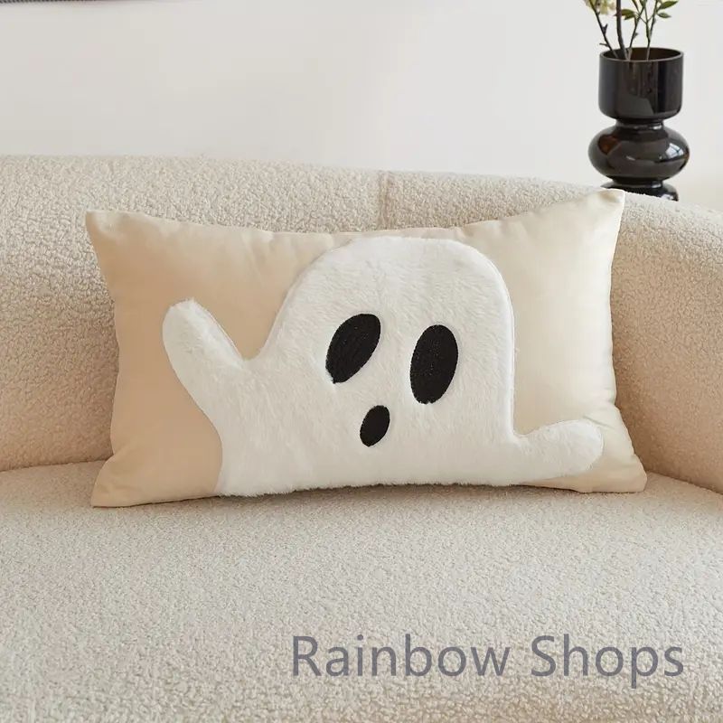 ハロウィンの幽霊刺繍クッションカバー 現代風スタイル 詰め物なしの1枚の クッションケース スポットクリーン ユニークなデザイン ジッパー付き 家庭 リビングルーム 寝室 パーティー用の多目的 ポリエステル yunban556