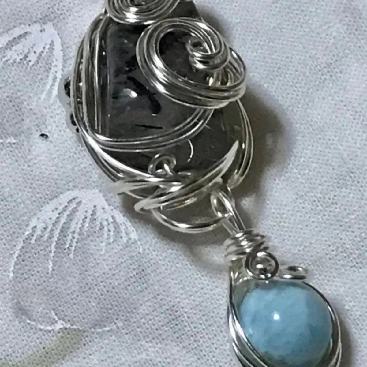 天然石 ハンドメイド ペンダントトップ ネックレス ワイヤー ブラック