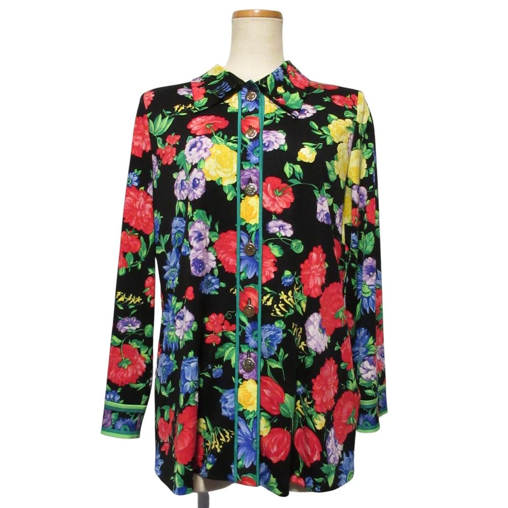 レオナール・LL ブラウス・花柄/シャツ・LEONARD カンカン 黒 美品 LEONARD FASSHON レオナール 花柄 カンカン素材 長袖シャツ