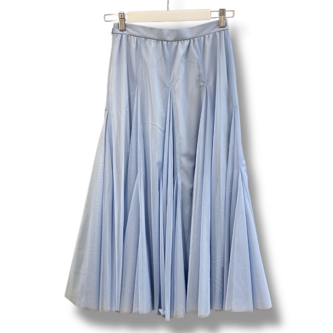 ANAYI アナイ シャイニーチュールマチフ スカート サイズ36 水色 定価 ¥39600円 NO 102517-11-270-61-360 ロング マキシ タック Aライン シースルー レディース 春 ゴーゴー古着マルイ草加店2175