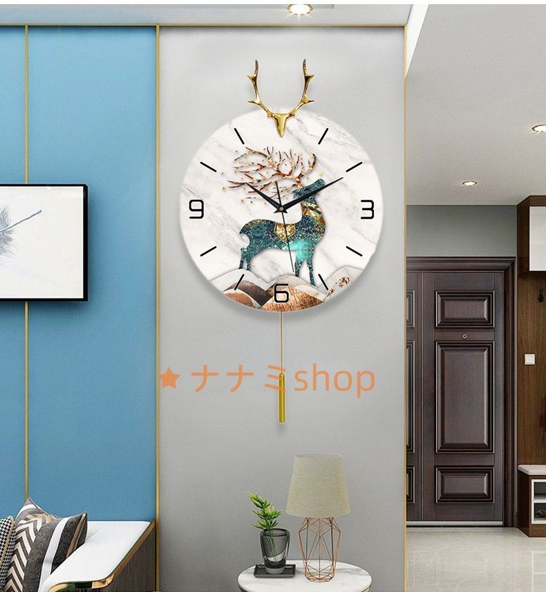 銅メッキの鹿の頭時計リビングルームレジャーバー個性スイング壁掛け時計ファッションサイレント装飾時計