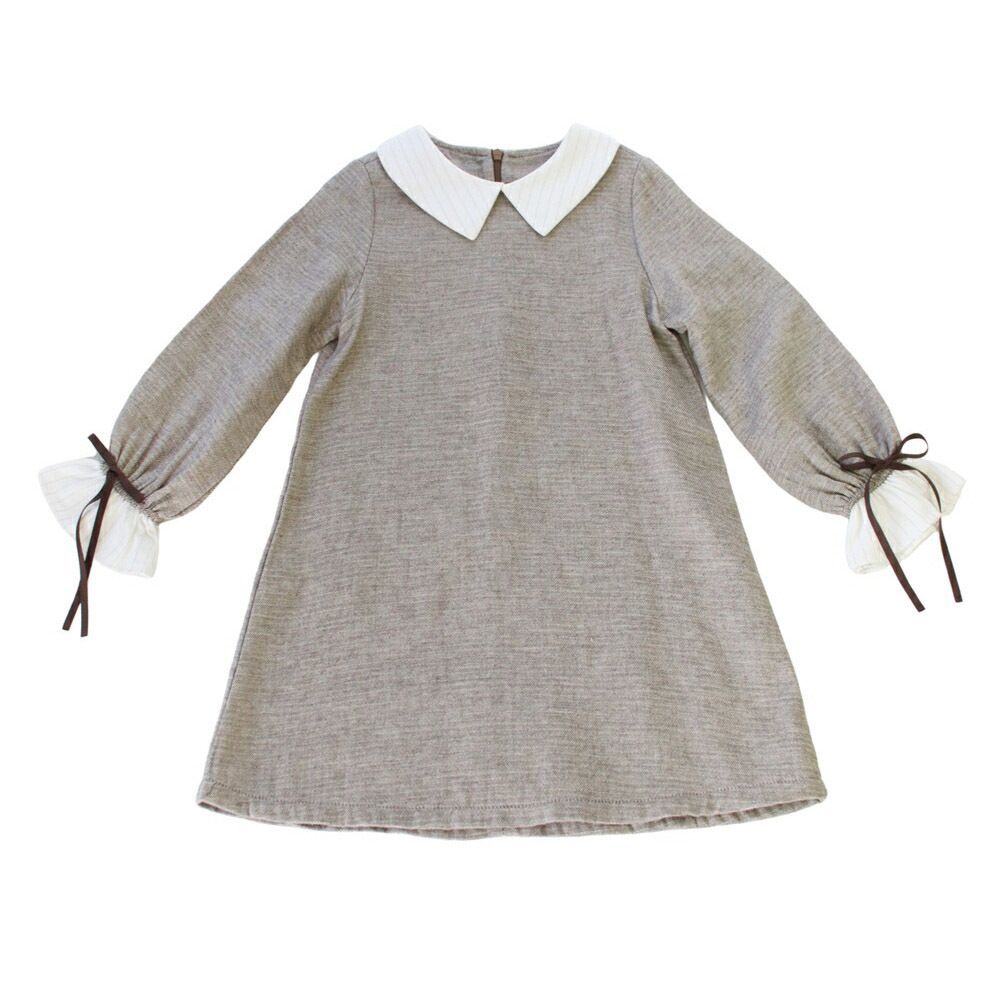 ブラウン  110cm  リストプレッピースタイルワンピース ワンピース キッズ 長袖 ドレスワンピース 12112002 子供 ドレス 女の子 卒園式 入園式 入学式 七五三 結婚式 パーティ 発表会 リボン 襟付