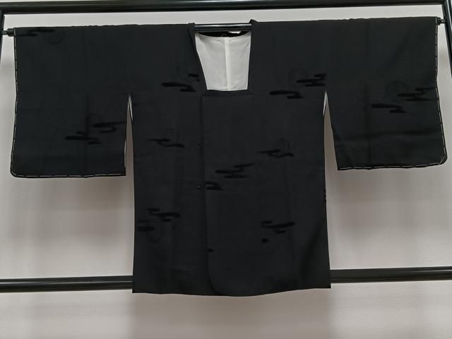 平和屋着物＃道行コート　ビロード　鏡浦霞地紋　濡羽色　黒地　正絹　逸品　未使用　CAAV5915id 平和屋着物＃道行コート ビロード 鏡浦霞地紋 濡羽色 黒地 正絹 逸品 未