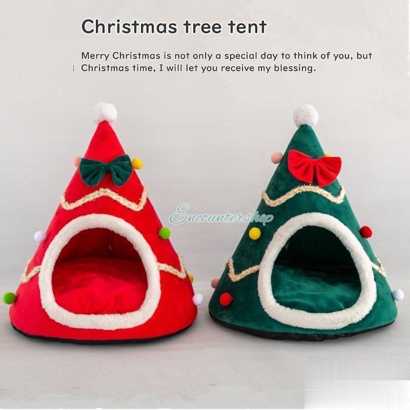ペットテント クリスマスツリー型 ベッド 犬 ドーム型ベッド 犬猫用 ねこハウス 犬小屋 猫 テント ペットクッション 室内用 洗える 暖かい