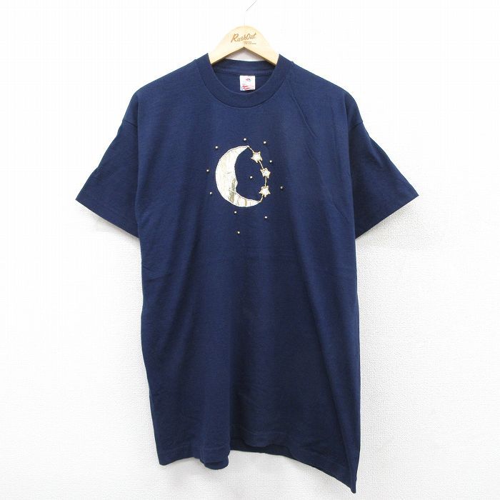 得価，お得 XL/古着 フルーツオブザルーム 長袖 ビンテージ Tシャツ メンズ 90s THE BIG CHILL 男性 大きいサイズ クルーネック 紺 ネイビー spe 25aug