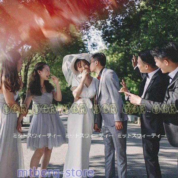 ウェディングドレス ロングドレス 結婚式 リボン ウエディングドレス 二次会 花嫁 前撮り エレガント サテン ホワイト シンプル リ