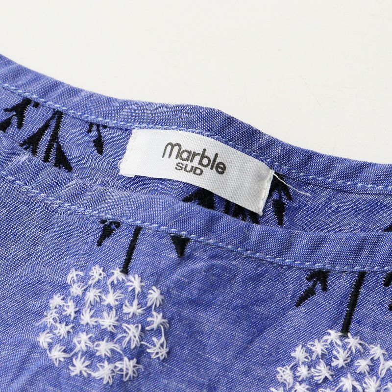 マーブルシュッド marble SUD EMB タンポポ 刺繍 ギャザーブラウス 