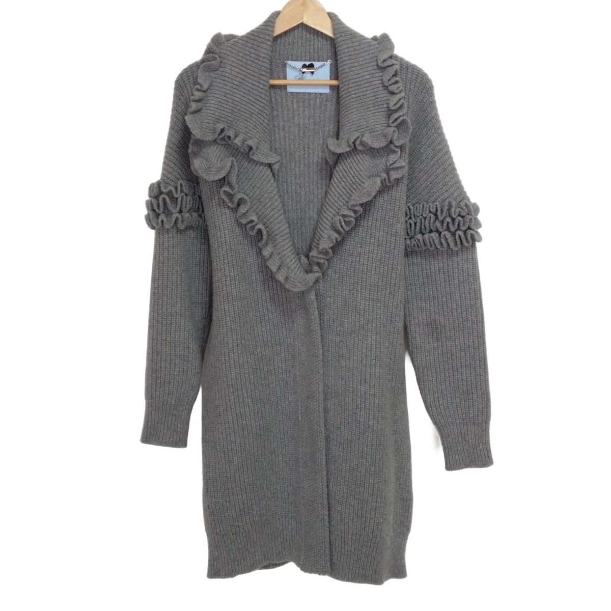BLUMARINE ブルマリン カーディガン サイズ 40 I レディース - ダークグレー 長袖 カシミヤ混 フリル ロング丈