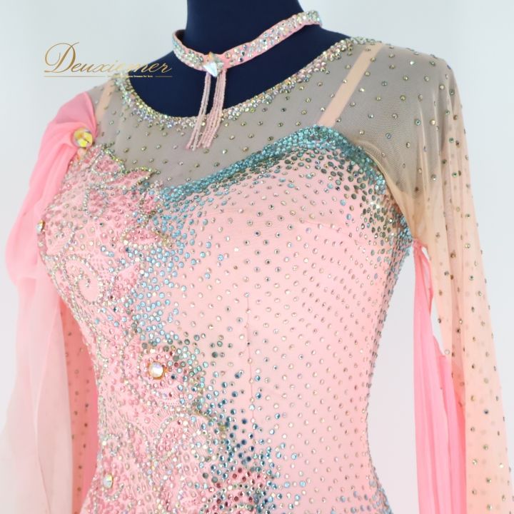 社交ダンス 衣装 スタンダードドレス スタンダード ワンピース ドレス エダスー edda hsu フロート ピンク系 グラデーション 水色 感 3枚重ね 明るいピンク 水色 ドレス レディース フォーマル衣装 ダンスウェア 社交ダンス衣装