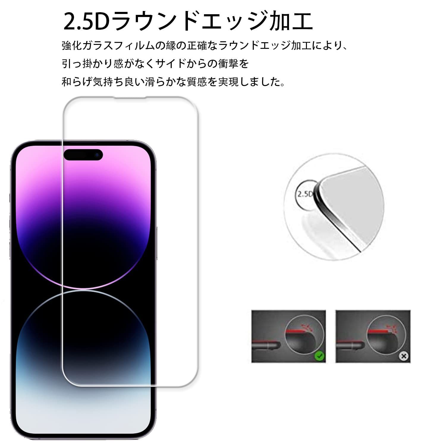 2+2枚セットガイド枠付き KPNS 日本素材製 強化ガラス iphone14