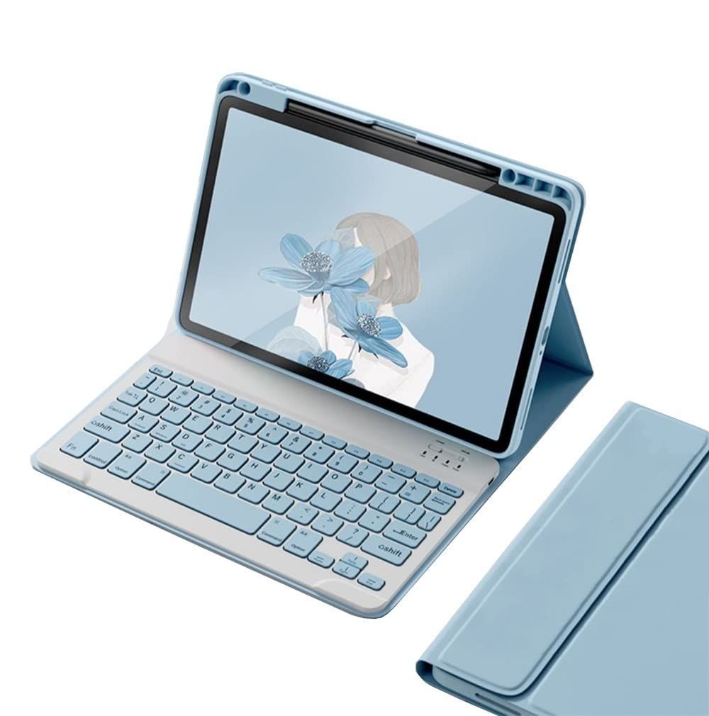 【新着】iPad 10 キーボードケース ペンシル収納可能 2022新型 iPad 第10世代 キーボード カバー マグネット 分離式 アイパッド10 カラーキーボード 取り外し可能 女性向け かわいい (ブルー)
