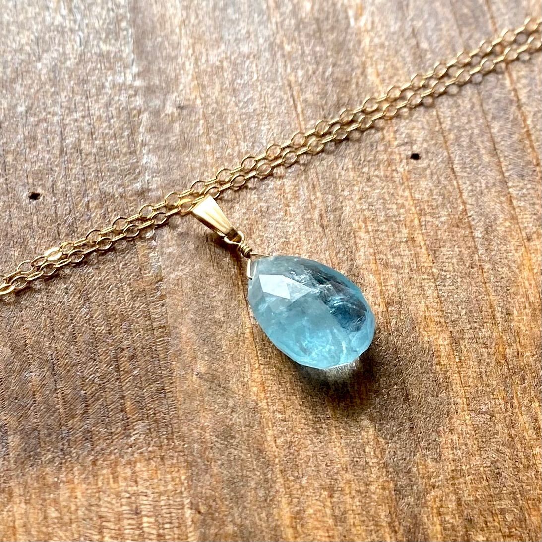 14kgf 大粒 宝石質 アクアマリン チャーム ネックレス ペンダント