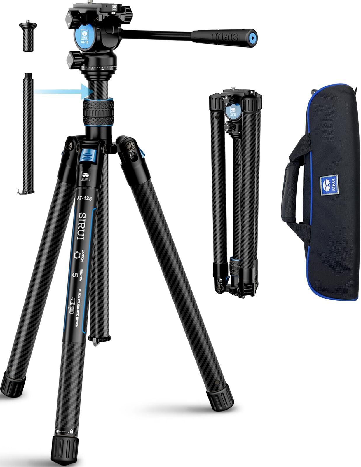 SIRUIカーボンファイバー三脚軽量2ポンド パノラマビデオ雲台 59.8インチコンパクトカメラ三脚クイックリリースレッグセットアップ リバーシブルセンターポール リバースフォールディングレッグ 最大荷重11ポンド-Traveler X