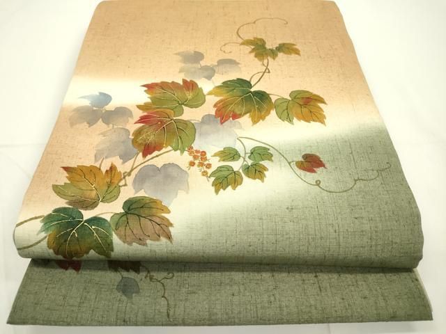 平和屋着物○両面 全通柄袋帯 ふくれ織 葡萄蔦の葉文