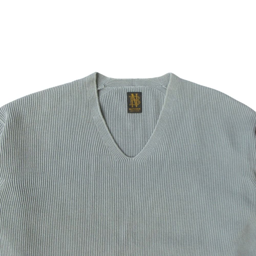 美品 21SS BATONER バトナー  HIGH COUNT RIB V-NECK ニット セーター カットソー 長袖 BN-21SL-019 サイズ2 青 ブルー レディース 古着 中古 美品 21SS BATONER バトナー HIGH COUNT RIB V-NECK ニット