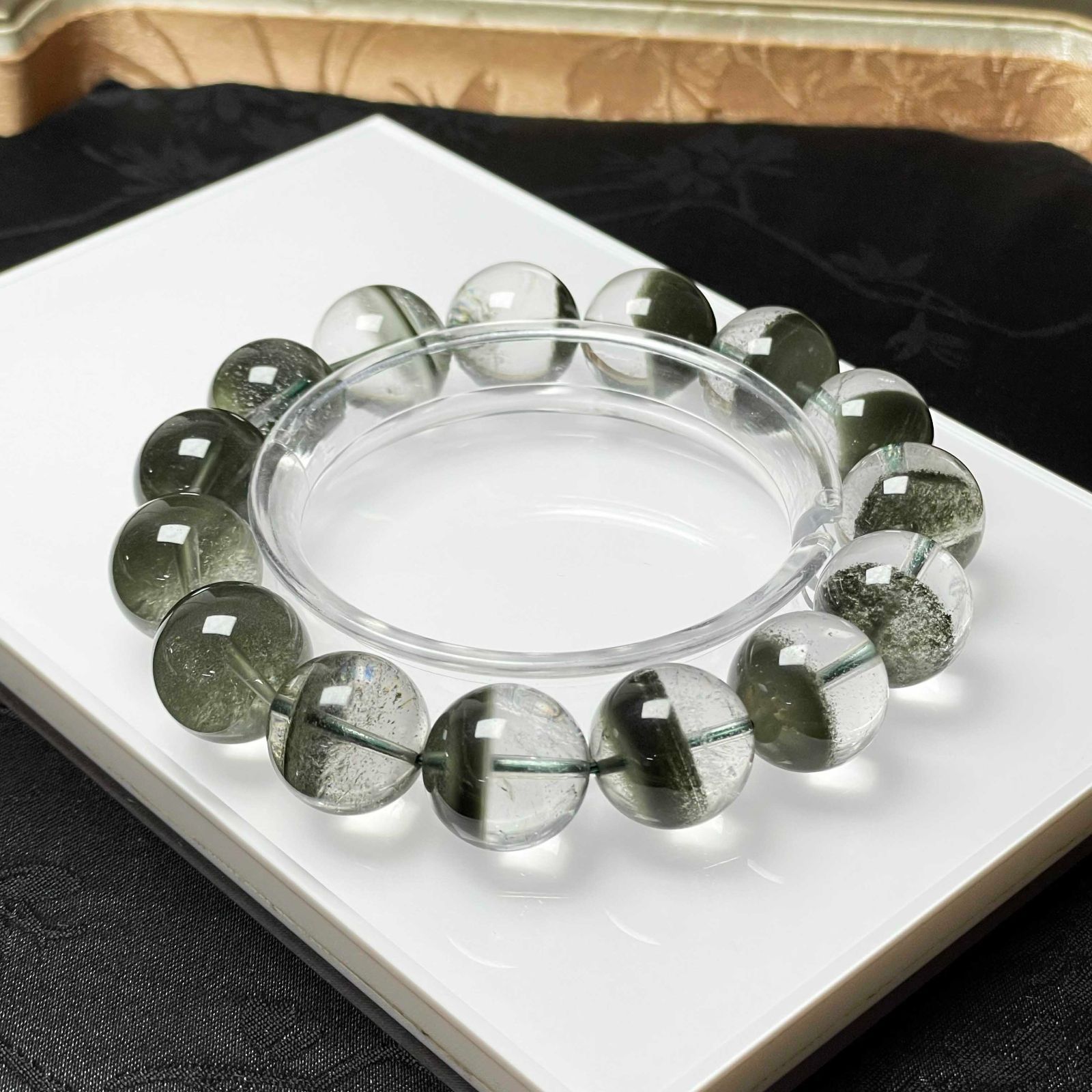 絶賛 EU製 グリーントルマリン パワーストーン ブレスレット 天然石 金運 浄化 プレゼント 14.8-15.6mm ZZ1599