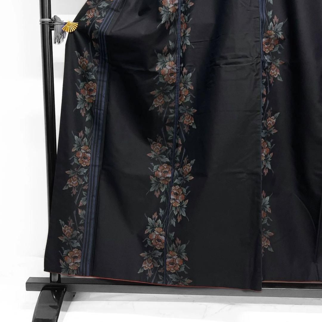 小紋 大島紬 縦縞 牡丹 黒地 追っかけ 着物 092a d - メルカリ