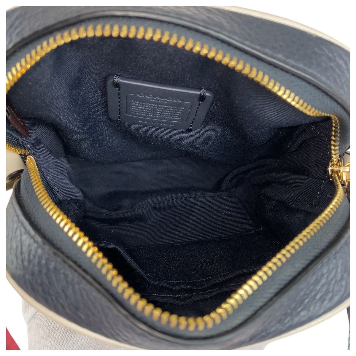 美品 COACH コーチ シグネチャー ネイビー ホワイト ゴールド金具 キャンバス/レザー E2111-C4583 ショルダーバッグ ポシェット 504995【】