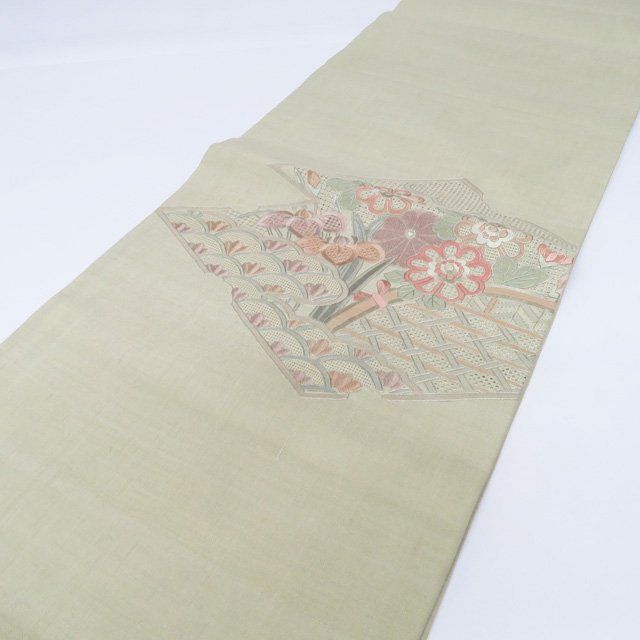 袋帯　汕頭刺繍　正絹未使用 袋帯 未使用 正絹 六通 汕頭刺繍 スワトウ 中国刺繍 多色 金