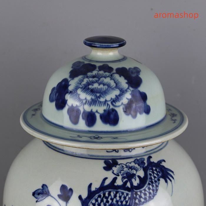 清康煕青花竜着牡丹紋将軍缶 景徳鎮 陶磁器 装飾品 現代工芸品 美術品 置物 清康煕青花竜着牡丹紋将軍缶 景徳鎮 陶磁器 装飾品 現代工芸品