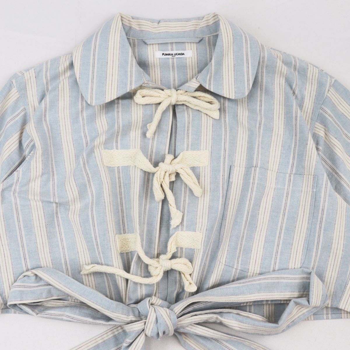 美品 FUMIKA UCHIDA Striped Flannel Double Shirt クロップド リボン 