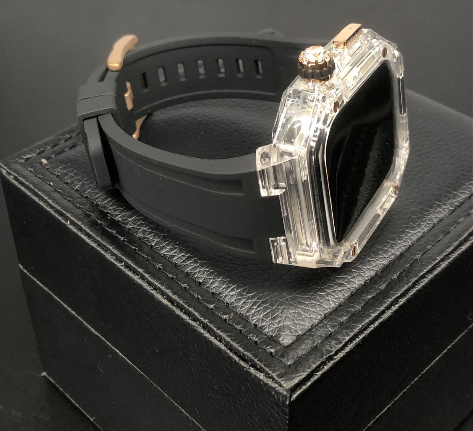 GimelZayin zc ローズゴールド クリア ブラック アップルウォッチ ラバーベルト カバー ケース 40 mm 41 44 45 46 49 スポーツ メンズ レディース 4スクリュー Apple Watch バンド