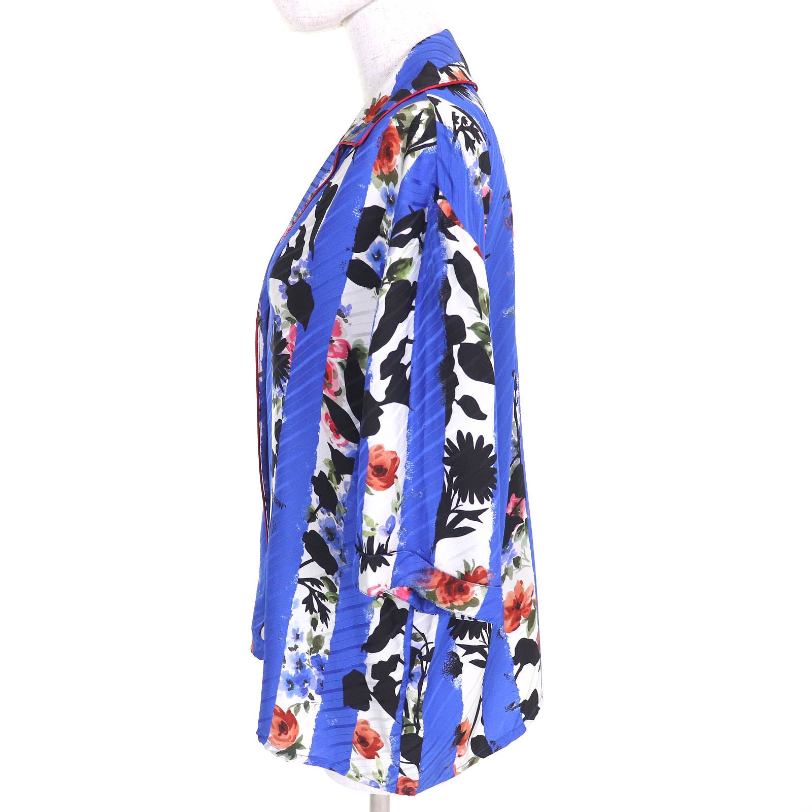 OFF-WHITE オフホワイト ストライプ フラワーデザイン ボウリングシャツ 半袖シャツ ブルー マルチ 40 イタリア製 レディース 定価95 700円