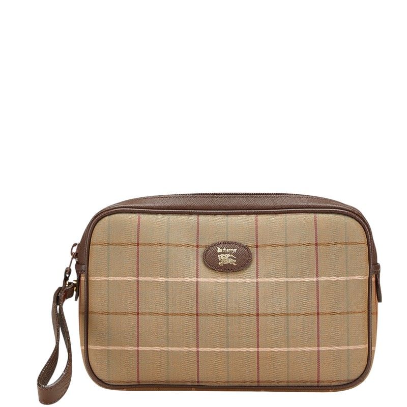 バーバリー チェック セカンドバッグ ポーチ カーキグリーン ブラウン キャンバス レザー レディース BURBERRY 1-0206825