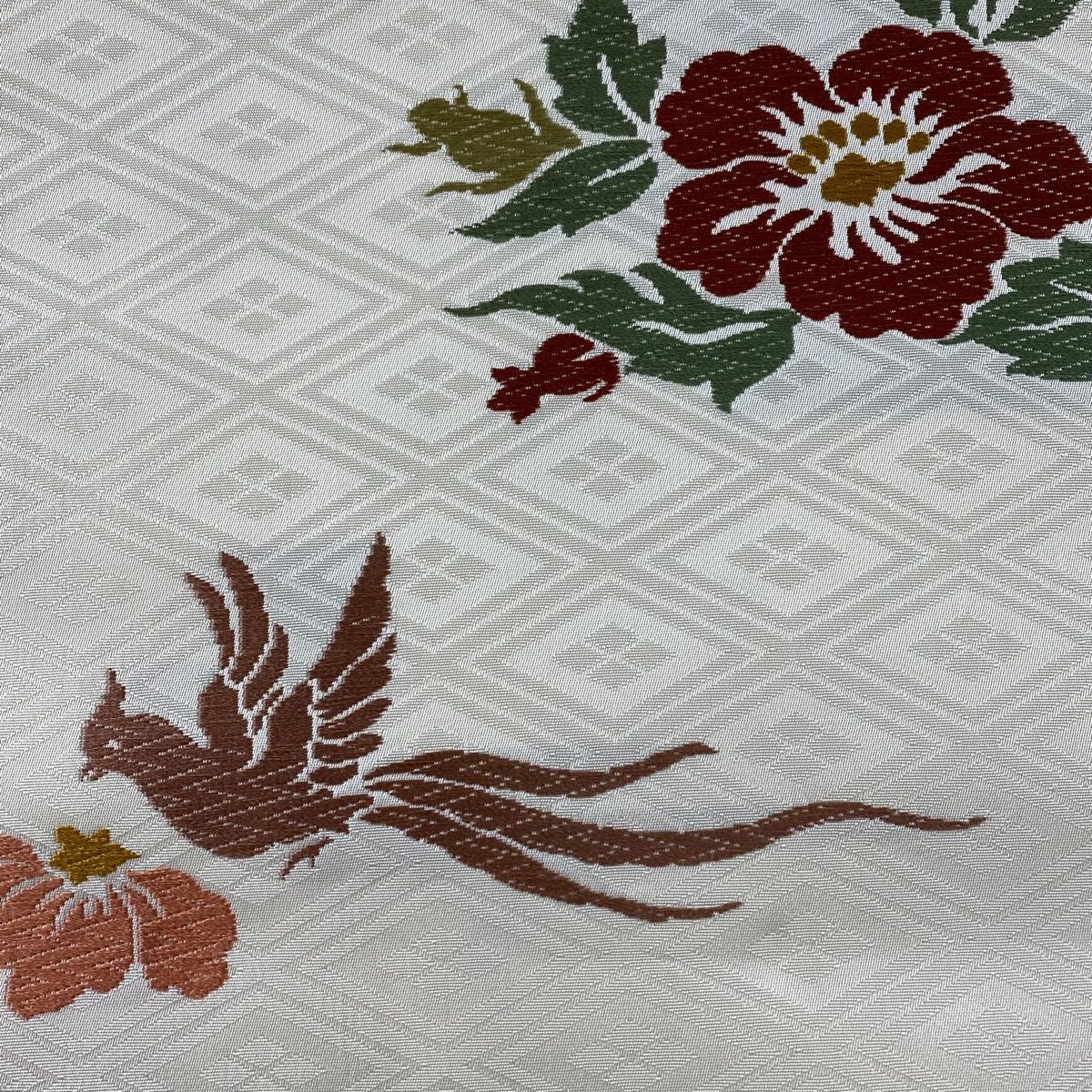 名古屋帯 美品 秀品 鳳凰 草花 唐織 クリーム 正絹 【中古】