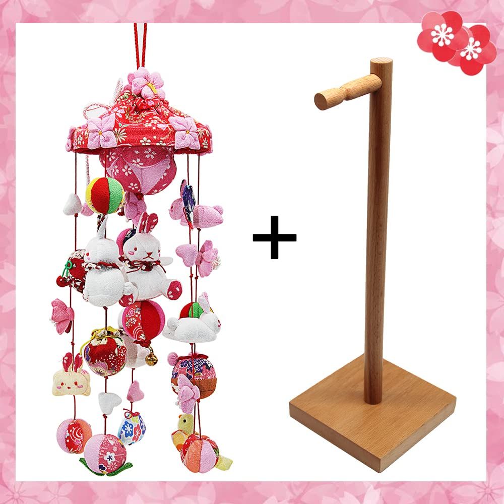 OKBABY つるし雛 つるし飾り 吊るし飾り 天然木製台付 42cm 吊るし毬 吊るし雛 傘福 雛具 さげもん 雛人形 ひな人形 桃の節句