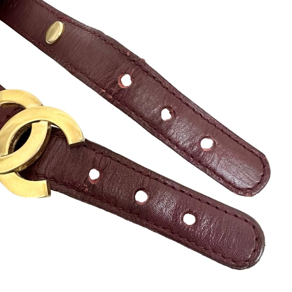 CHANEL シャネル　レザーベルト ココマーク　赤　バーガンディ　ゴールド CHANEL/シャネル】ココマーク ベルト GP/レザー ボルドー