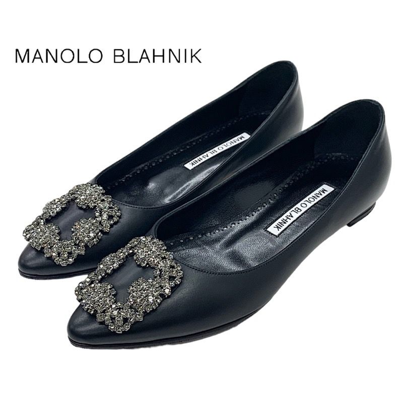 ポイント5倍マノロブラニク　MANOLO BLAHNIK　ブラック　パンプス　38　美品 靴