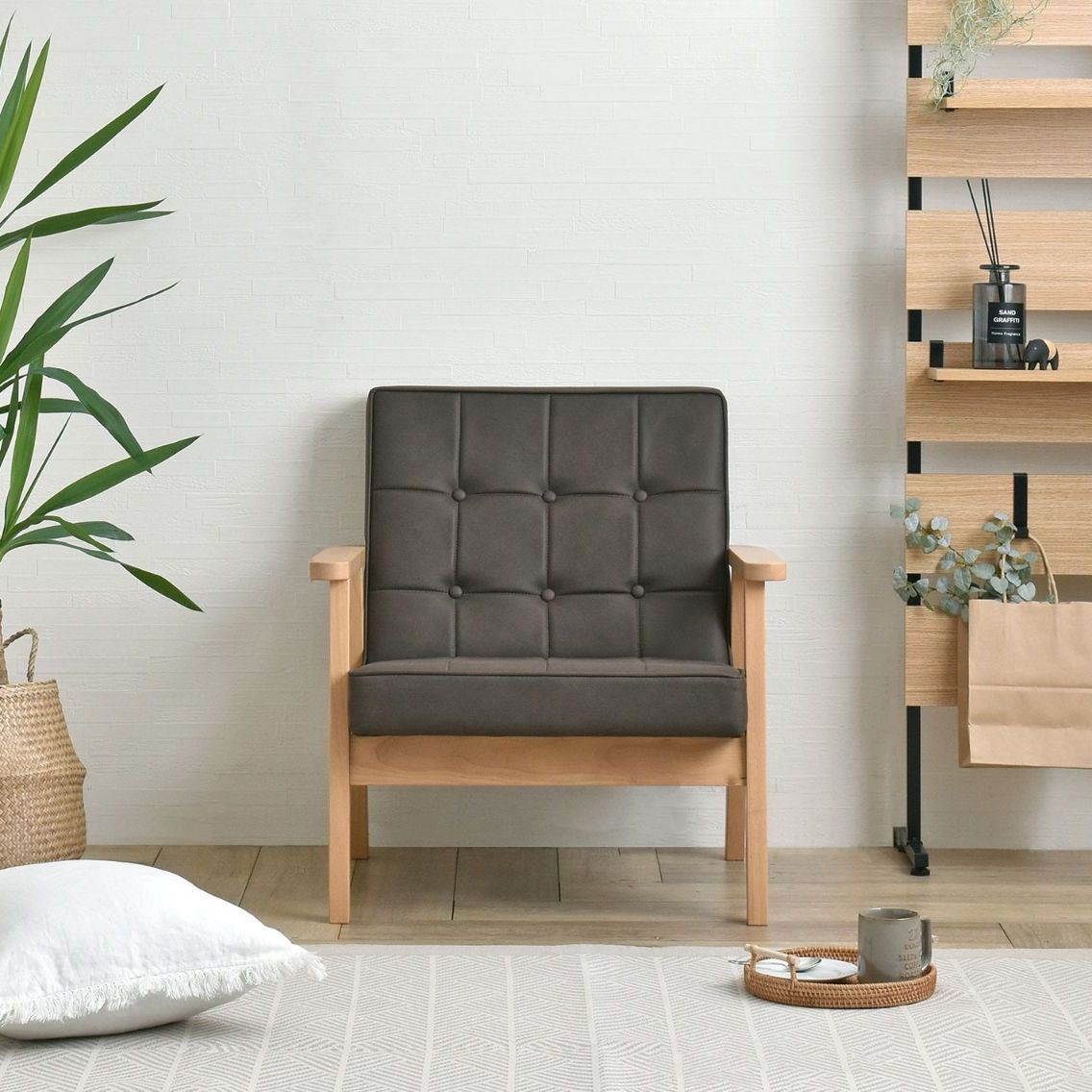 フェイクレザーソファ 幅67.5cm