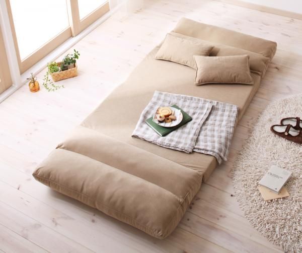 コンパクトフロアリクライニングソファベッド【Mou】ムウ★幅90cm★ベージュ