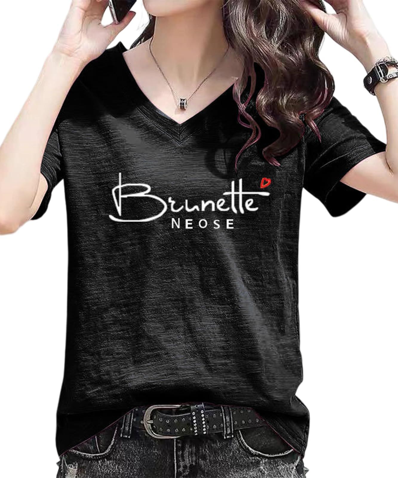 L_ブラック [Luxe Relax] tシャツ レディース 半袖 綿100％ vネック 