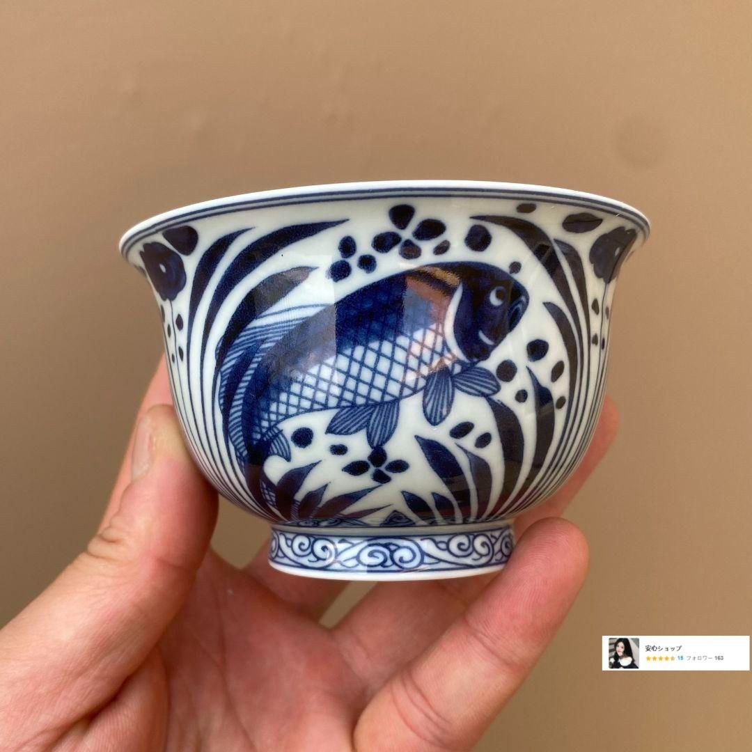 景徳鎮 元青花磁器魚藻紋懸停二才蓋碗 茶碗 煎茶器 - メルカリ
