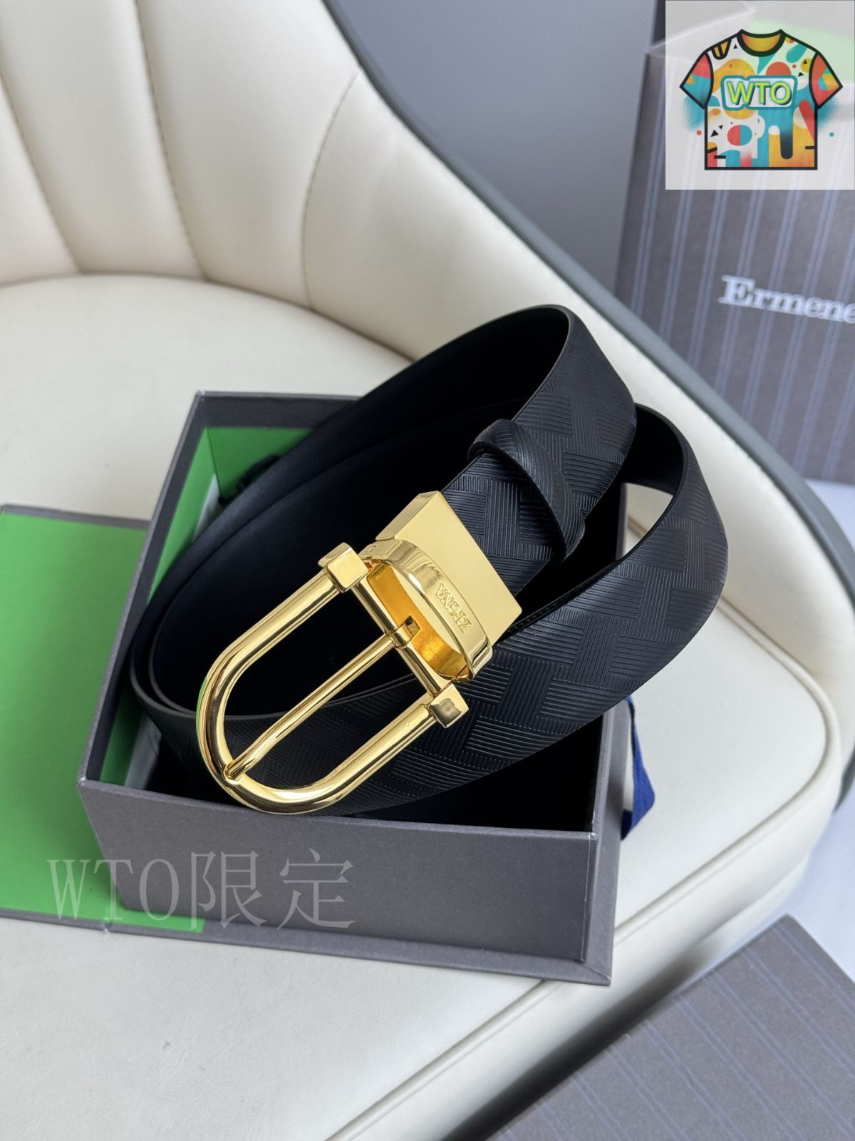 今日特価】Zegna ダブルフェイスプレミアムレザーベルト-3