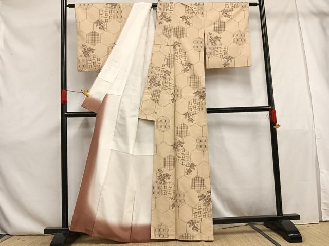 平和屋着物□上質な紬 亀甲草花文 正絹 逸品 AAAU6945es