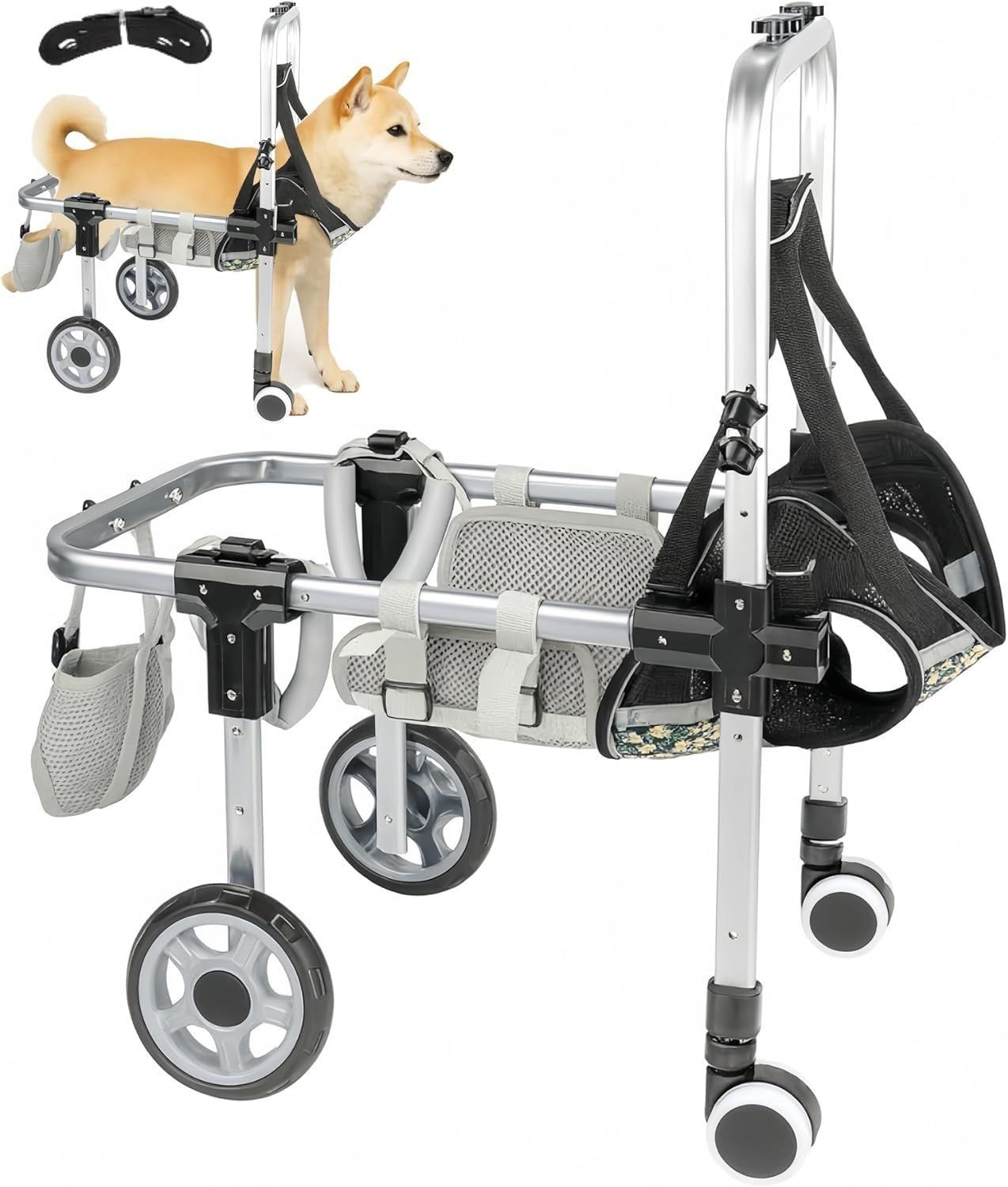 TUIYIDUO 犬用車いす ペット車椅子 4輪 歩行器 歩行補助 軽量 調整 体長38-46cm 胸囲42-55cmに適し 犬猫用リフティング補助 犬用カート 犬リハビリ用具 小型犬 中型犬 大型犬 日本語説明書付き L黒の4輪