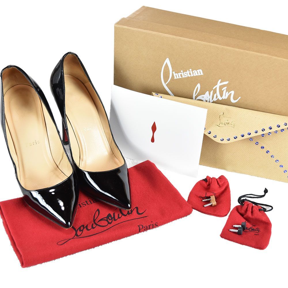 新品未使用 EU38.5 クリスチャン ルブタン パンプス ヒール 赤黒351A Christian Louboutin クリスチャンルブタン パンプス ハイヒール