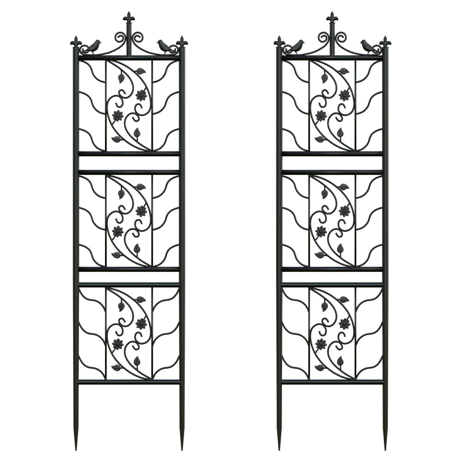 つるバラ用トレリス アイアン 屋外 ガーデンフェンス 目隠し 差し込み型 高い 黒 ハイタイプ 180cm 鳥 クレマチス 朝顔 つる性植物誘引 ガーデニングつるトレリス おしゃれ 支柱