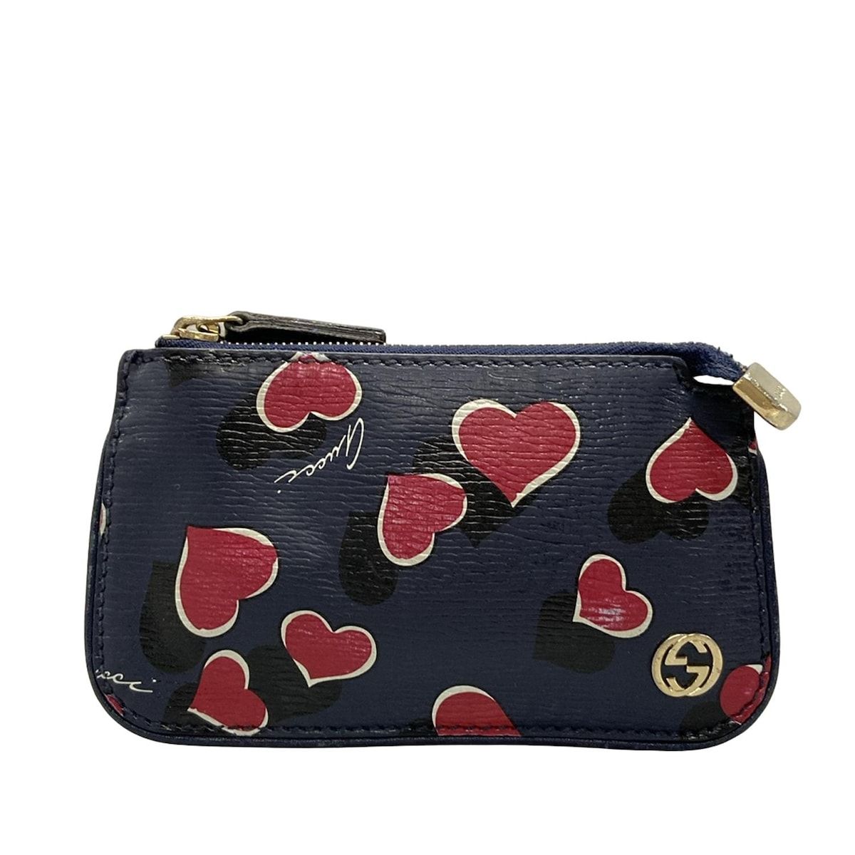 GUCCI グッチ コインケース - 233183 パープル×ピンク×マルチ ハート|キーリング付き レザー