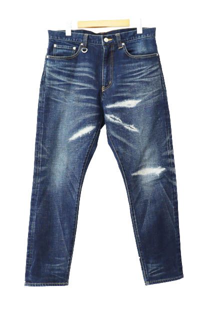 ユニフォームエクスペリメント uniform experiment 22AW DAMAGED DENIM PANTS ダメージ クラッシュ 加工 デニム パンツ ジーンズ UE-220033 2 インディゴ ブルー ブランド古着ベクトル 中古250220