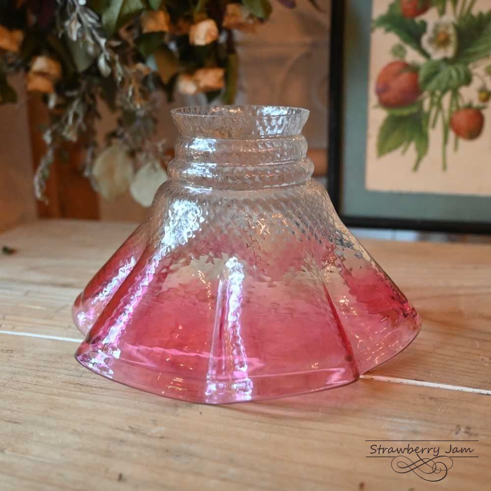 L3710-205 フランスアンティーク フレンチ ガラスシェード クランベリー ピンク フラワー シェード 照明 フランス