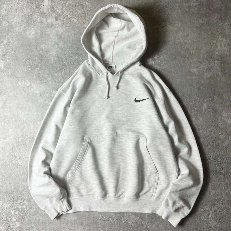 90s NIKE スウォッシュ ロゴ 刺繍 スウェット フード パーカー M / 90年代 ナイキ オールド 霜降り グレー トレーナー