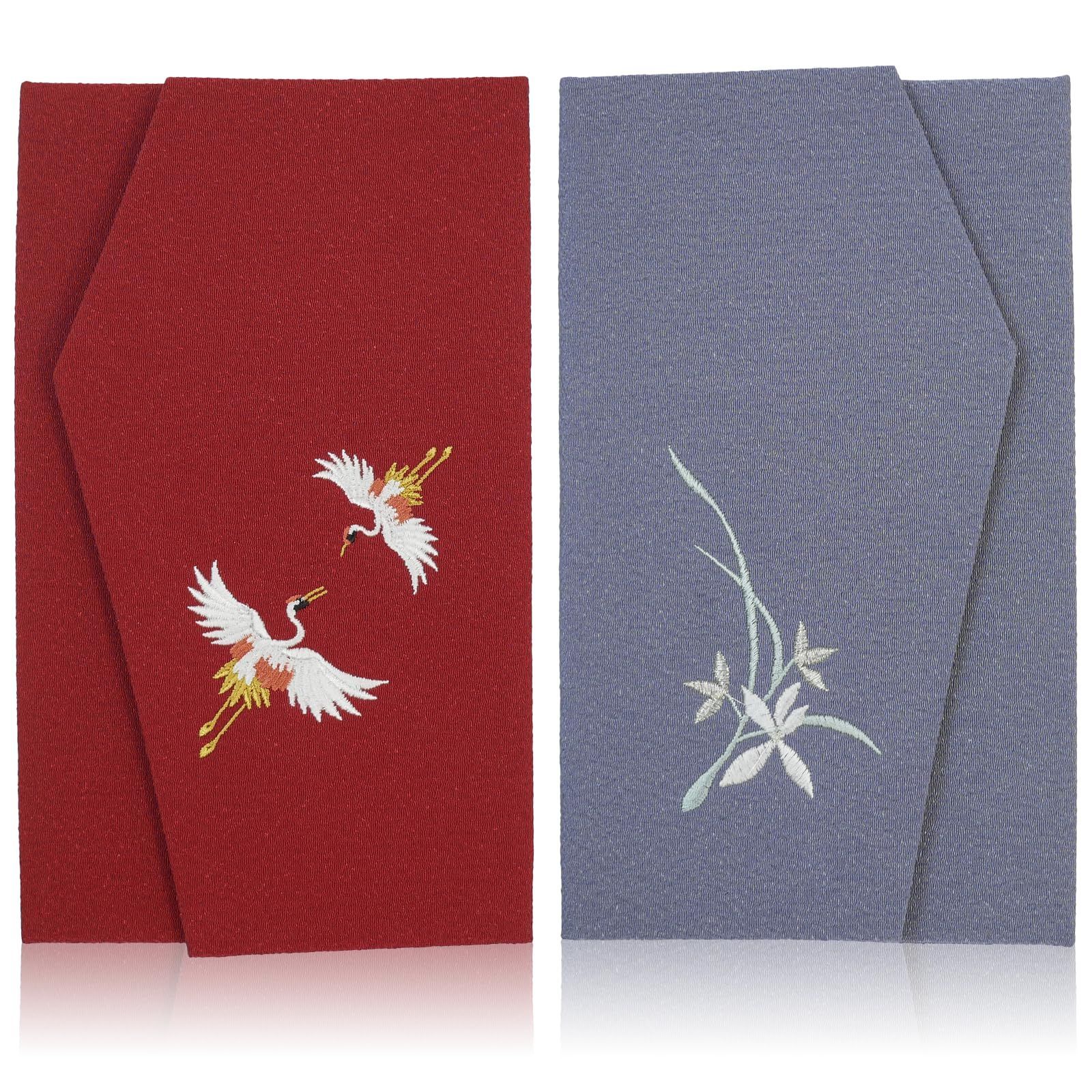 刺繍）慶弔両用 結婚式（能登ちりめん 右開左開き用 ふくさ 化粧箱 ふくさ 2個入り 日本製 慶弔セット 袱紗 えんじ刺繍×グレー スタイルふくさ