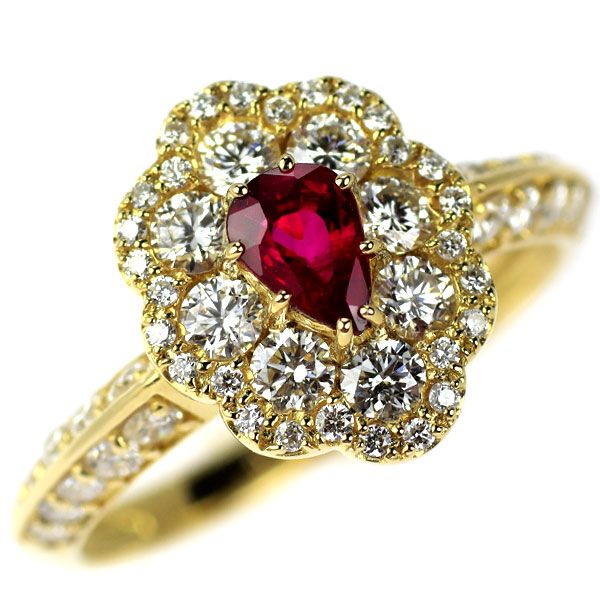 新品 ブランド品 K18 ペアシェイプ ルビー ダイヤ リング 750 18K 新品 ブランド品 K18 ペアシェイプ ルビー ダイヤ リング 750 18K