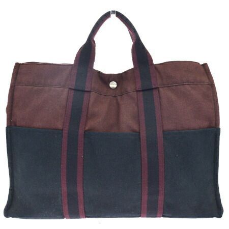 【中古】 エルメス HERMES フールトゥ MM トートバッグ ハンドバッグ ブラウン ブラック キャンバス 09HC192